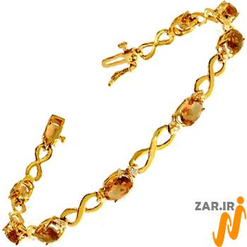 دستبند طلا زنانه جواهر سیترین و برلیان - سایت زر