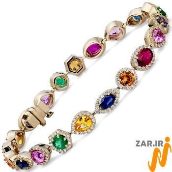 دستبند طلا زنانه سنگ های رنگی