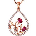 پلاک طلا زنانه یاقوت سرخ و جواهر برلیان طرح گل مدل: npdf13336