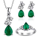  نیم ست طلا دخترانه سفید 18 عیار جواهر زمرد و برلیان مدل hsdf1565 