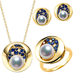  نیم ست طلا دخترانه زرد 18 عیار مروارید، یاقوت کبود و برلیان مدل hsdf1568 