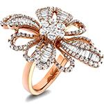 انگشتر الماس زنانه گل با الماس تراش برلیان و باگت مدل: wrdf21689 