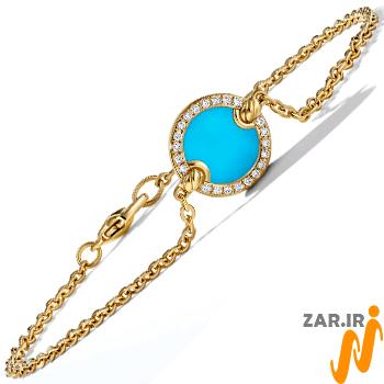 جدیدترین مدل دستبند طلا زنانه فیروزه و برلیان - زر