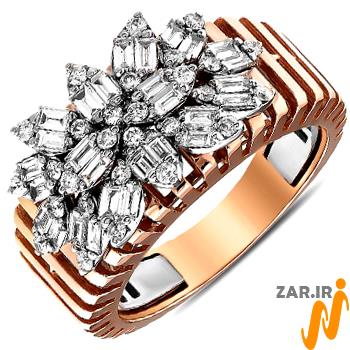 انگشتر گل طلا زنانه الماس تراش برلیان و باگت - خرید و قیمت سایت زر
