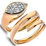انگشتر پیچی طلا الماس زنانه طرح مار نگین برلیان و باگت مدل: wrdf21694