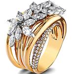 انگشتر الماس زنانه مارکیز و برلیان بر پایه طلا زرد طرح خاص مدل: wrdf21695