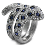 انگشتر زنانه جواهر با نگین یاقوت کبود و الماس تراش برلیان طرح مار: مدل rgf1413