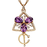 آویز طلا و جواهر با نگین آمیتیست و الماس تراش برلیان طرح گل مدل: npdf12968