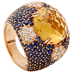 انگشتر بزرگ مجلسی طلا و جواهر سیترین، یاقوت و برلیان طرح گنبدی: مدل rgf1423