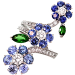 انگشتر طلا سه گل جواهر یاقوت کبود، تانزانیت، زمرد و برلیان طرح گل حیرت انگیز: مدل rgf1426