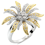 انگشتر طلای زرد و سفید زنانه با نگین الماس تراش برلیان طرح گل مدل: ring2095