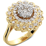 انگشتر طلای زرد و سفید زنانه با نگین الماس تراش برلیان طرح گل مدل: ring2103
