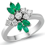 انگشتر زنانه طلا و جواهر با نگین زمرد مارکیز و الماس تراش برلیان : مدل rgf1433