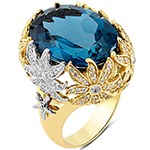 انگشتر مجلسی بزرگ زنانه طلا و جواهر توپاز و برلیان طرح گل: مدل rgf1437