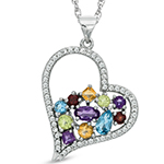 پلاک و آویز قلب طلا و جواهر آمیتیست، سیترین، زبرجد، گارنت، توپاز و برلیان مدل: npdf13048