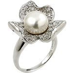 انگشتر طلا و جواهر با نگین مروارید و الماس تراش برلیان طرح گل: مدل rgf1509