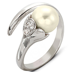 انگشتر گل شیپوری طلا و جواهر با نگین مروارید و الماس تراش برلیان : مدل rgf1515