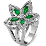 انگشتر طلا و جواهر با نگین زمرد و الماس تراش برلیان طرح گل: مدل rgf1521