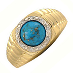 انگشتر مردانه  فیروزه طلای زرد با نگین الماس تراش برلیان پایه رولکس: مدل rgm1499 