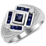 مدل انگشتر مردانه یاقوت کبود و برلیان با طلای سفید 18 عیار: مدل rgm1510