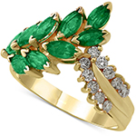 انگشتر طلا زرد زنانه طرح خوشه گندم نگین زمرد مارکیز و برلیان شماره مدل rgf1549