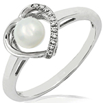 انگشتر قلب طلا سفید زنانه نگین مروارید و برلیان طرح قلب مروارید :مدل rgf1563