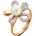 انگشتر گل طلای رزگلد زنانه نگین مروارید و الماس تراش برلیان طرح گل :مدل rgf1565