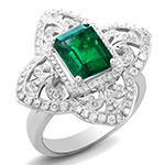 انگشتر طلای سفید با نگین زمرد و الماس تراش برلیان:مدل rgf1576