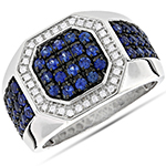 انگشتر مردانه طلا و جواهر با نگین الماس تراش برلیان و یاقوت کبود: مدل rgm1538