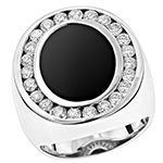 انگشتر مردانه طلا سفید با نگین الماس تراش برلیان و اونیکس تراش اوال: مدل rgm1544