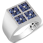 مدل انگشترمردانه یاقوت کبود و الماس تراش برلیان و طلا سفید 18 عیار مدل rgm1546