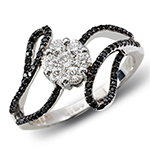 حلقه فلاور طلای سفید با نگین الماس تراش برلیان سیاه و سفید مدل: eng2251