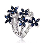 انگشتر طلای سفید زنانه با نگین یاقوت کبود و الماس تراش برلیان طرح گل:مدل rgf1585