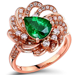 انگشتر گل زنانه شیک و خاص طلا رزگلد 18 عیار با نگین جواهر زمرد و برلیان :مدل rgf1588