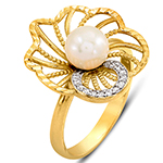 انگشتر مروارید و طلای رزگلد زنانه نگین الماس تراش برلیان طرح گل :مدل rgf1599