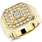 انگشتر مردانه تمام جواهر طلا زرد 18 عیار با نگین الماس تراش برلیان ویژه رجال مدل rgm1557