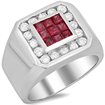 انگشتر طلا سفید با نگین الماس تراش برلیان و یاقوت قرمز مدل rgm1558