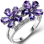 انگشتر آمیتیست طلای سفید زنانه 18 عیار و الماس تراش برلیان طرح گل 5 پر :مدل rgf1604