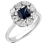 انگشتر زنانه طلا سفید با نگین یاقوت کبود و الماس تراش برلیان و مارکیز:مدل rgf1619