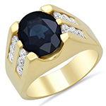 انگشتر طلا زرد با نگین الماس تراش برلیان و یاقوت کبود مدل rgm1564 