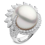 انگشتر طلای سفید زنانه با نگین مروارید و الماس تراش برلیان و مارکیز:مدل rgf1650