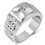 انگشتر رولکسی مردانه طلای سفید 18 عیار با نگین الماس تراش برلیان مدل rgm1587