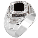 انگشتر اونیکس مردانه طلای سفید نگین الماس تراش برلیان سفید و مشکی طرح رجال مدل rgm1593