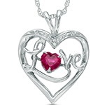 پلاک قلب طلای سفید با نگین الماس تراش برلیان و یاقوت قرمز طرح love : مدل npdf13202