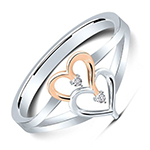 حلقه نامزدی طلای سفید و رزگلد با نگین الماس تراش برلیان طرح دوقلب مدل: eng2270