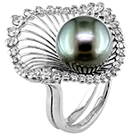 انگشتر مروارید مشکی و طلای سفید زنانه نگین الماس تراش برلیان طرح حصیری : مدل rgf1653