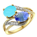 انگشتر طلای سفید زنانه با نگین فیروزه، تانزانیت و الماس تراش برلیان:مدل rgf1656