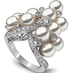 انگشتر طلای سفید زنانه با نگین مروارید و الماس تراش برلیان طرح طاووس :مدل rgf1663