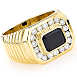 انگشتر طلای زرد ویژه آقایان خاص پسند با نگین برلیان و اونیکس مشکی مدل rgm1604 