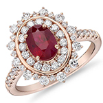 انگشتر طلای رزگلد زنانه جواهر نگین یاقوت قرمز و برلیان : مدل rgf1683 